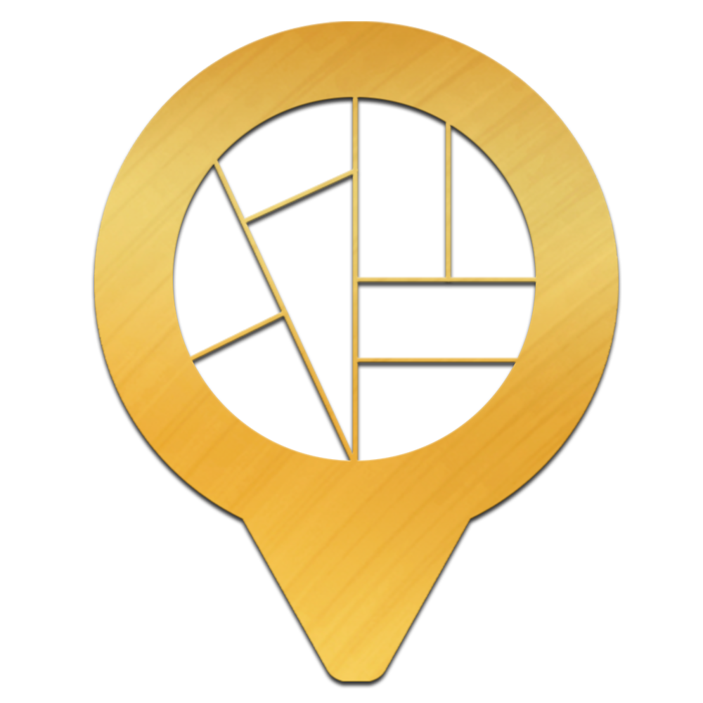 Golden location indicator in an art deco style.